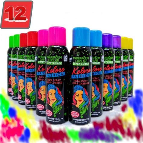 Kit 12 Tintas Temporária Para Cabelo Spray Kolore 150ml Tinta Spray De Festa Para Cabelo