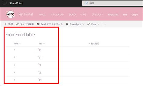 【sharepoint】excel で作成したテーブルを、sharepointにエクスポートする Mynote365