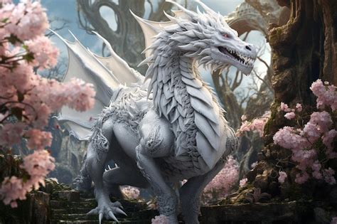 Premium Ai Image A White Dragon Walking On A Beautiful Soul Forest