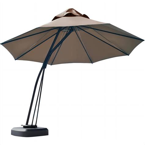 Wellfor Ft Cantilever Patio Umbrella With Base And Wheels In Tan