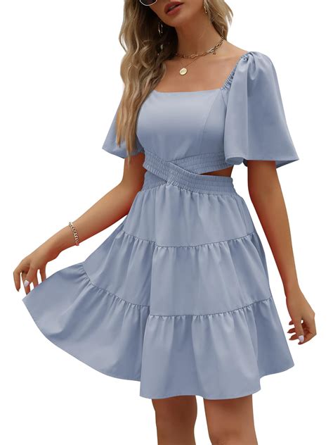 Lillusory Womens 2024 Summer Cutout Mini Dresses Short Sleeve Square