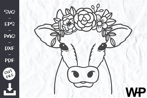 Cow With Flower Crown Svg Animal Face Graphic By Wanchana365