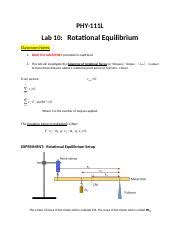 PHY 111L Class Notes Lab 10 Rotational Equibrium Docx PHY 111L Lab