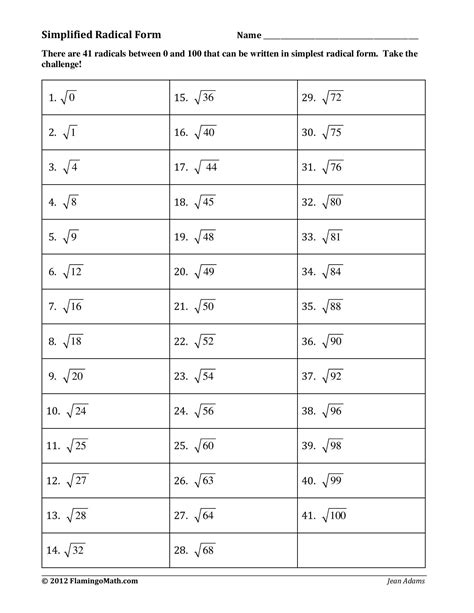 Radical Function Worksheet Pdf