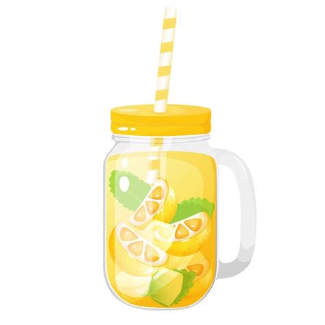 Limonada Em Uma Caneca De Vidro Tampa E Canudo Refresco Bebida De