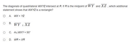 Solved The Diagonals Of Quadrilateral Wxyz Intersect At R Chegg