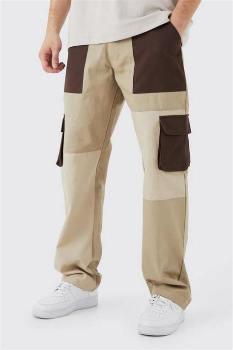 Men S Tall Relaxed Fit Colour Block Cargo Trouser Boohoo Uk