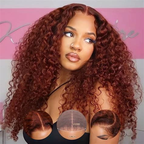 Sunber Bye Bye Knots Glueless Reddish Brown Curly Wig 7x5