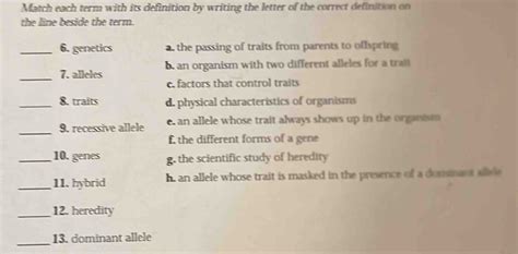 Solved Match Each Term With Its Definition By Writing The Letter Of