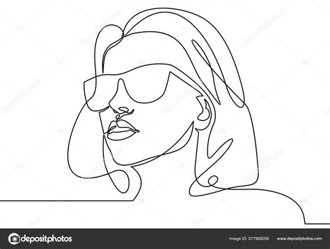 Beautiful Woman Wearing Sunglasses Illustration Continuous One Line