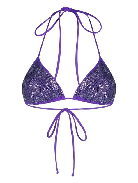 Mc Saint Barth Annabee Crysta Embeished Bikini Top Purple Editorialist