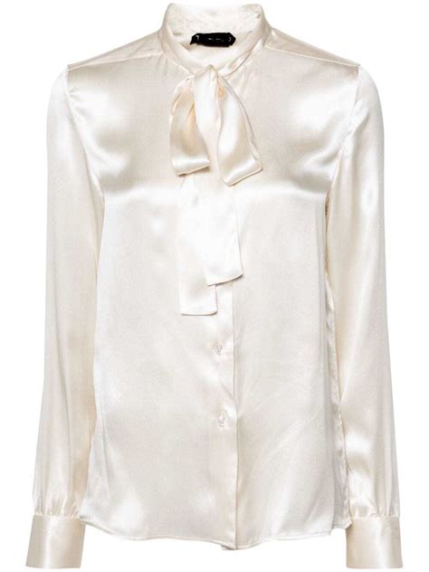 Tom Ford Pussy Bow Collar Silk Shirt Neutrals Editorialist