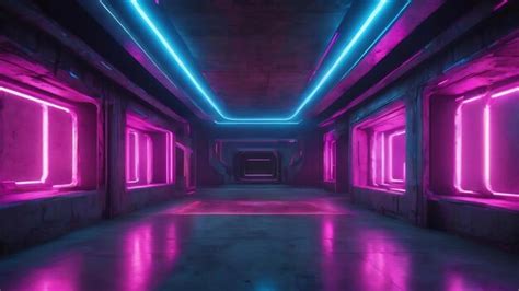 Premium Photo Futuristic Scifi Concrete Room With Neon Laser Energy