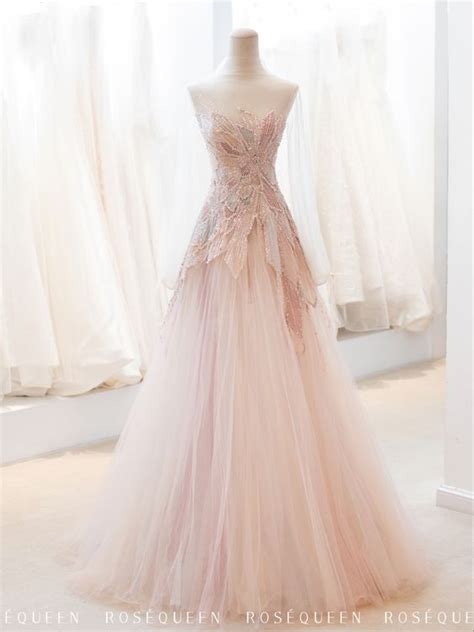 Robe de bal rose sans bretelles en tulle perlée brillante robe de bal