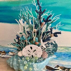 Seashell Coral Reef Arrangement Starfish Blue Coral Centerpiece Etsy