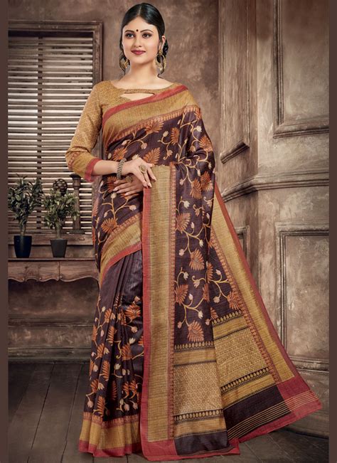 Shop Online Multi Colour Art Silk Abstract Print Printed Saree 126850