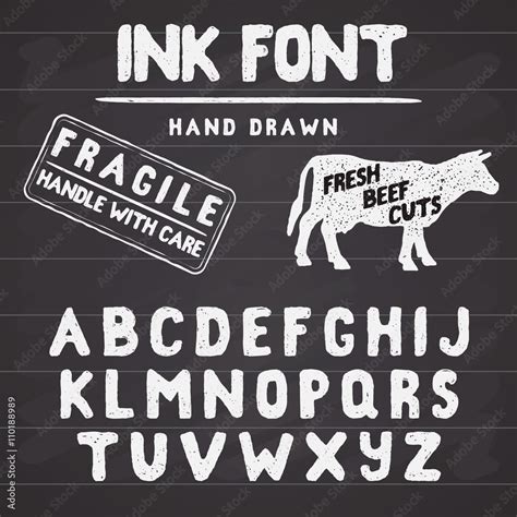 Hand Made Ink stamp font. Handwritten alphabet. Vintage retro textured ...