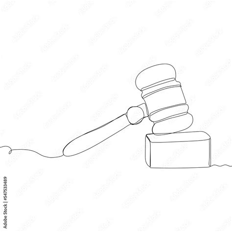 Single line line drawing of judge's hammer vector illustration. Auction ...