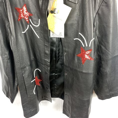 NEW Quacker Factory QVC 1X Black Leather Jacket Coat Patriotic Sequin