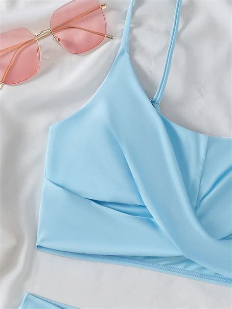 Solid Color Swimsuit High Waist Sexy Bikini Cross Split Two Piece Swimsuit Woman Beach Bikini