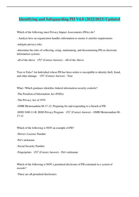 Identifying and Safeguarding PII V4.0 (2022/2023) Updated - Identifying