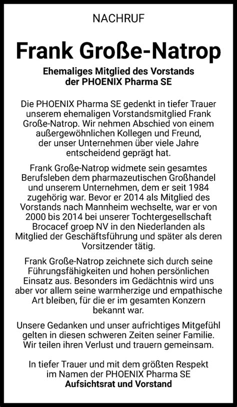 Traueranzeigen Von Frank Gro E Natrop Trauer In Nrw De