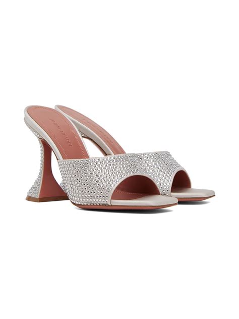 Amina Muaddi Silver Lupita Crystal Slipper Heeled Sandals Ssense