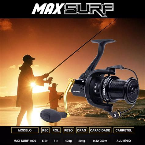 MOLINETE DE PESCA PRAIA LONG CAST MARURI MAX SURF 4000 8 ROLAMENTOS