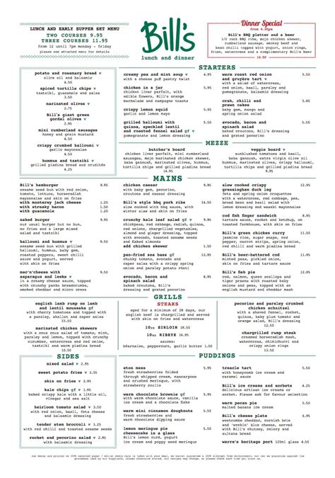 Menu At Bills Welwyn Garden City Restaurant Welwyn Garden City