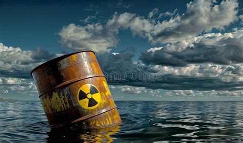 Yellow Barrels, Depicting Radioactive Biohazard Waste, Float on the Sea ...