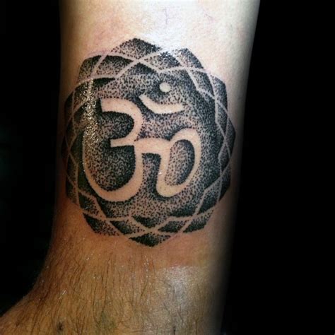 Medium size black ink leg tattoo of Hinduism symbol - Tattooimages.biz