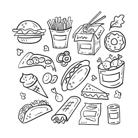 Doodle Conjunto De Comida Rápida Vector Premium