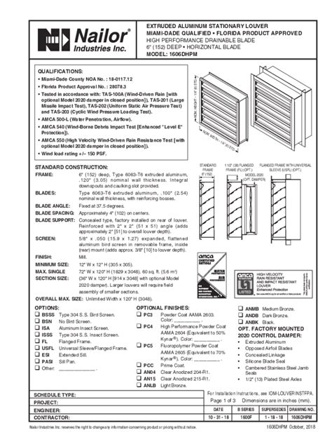 Fillable Online Submittal Model Dhpm Extruded Aluminum Stationary