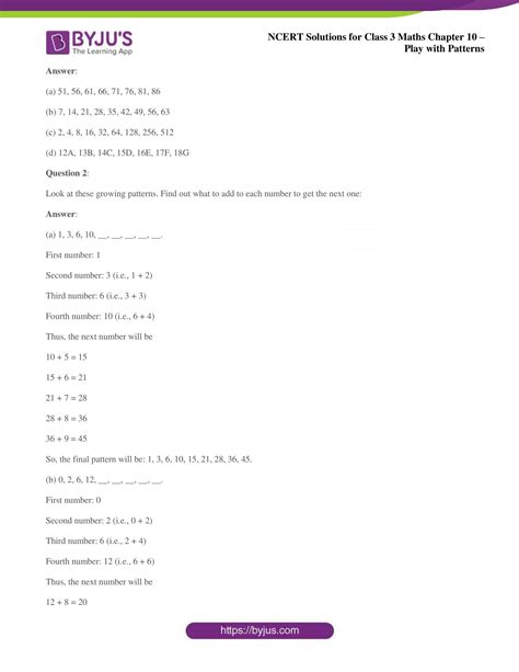 Ncert Solutions Class 3 Maths Chapter 10 Play With Patterns Free Pdf