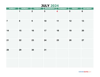 Printable Calendar July 2024