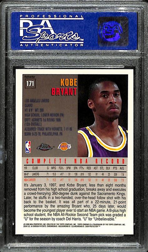 Lot Detail 1997 98 Topps Chrome Kobe Bryant Refractor Card 2nd Year