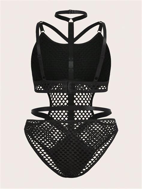 Grunge Punk Plus Cut Out Fishnet Teddy Bodysuit SHEIN USA