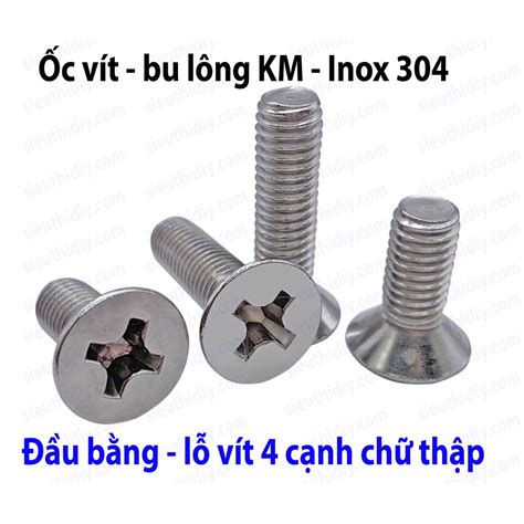 Ốc vít KM1/1.2 bu lông đầu bằng Inox 304 lỗ 4 cạnh