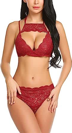 Adome Women Pieces Lingerie Sets Bralette Bra And Panty Set Halter Teddy Lace Bodysuit Dark
