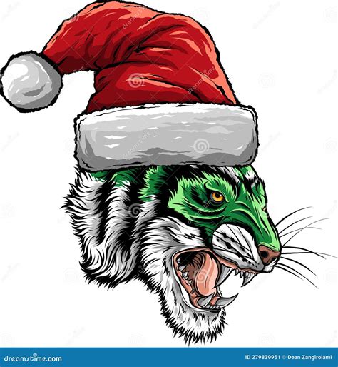 Tiger Wearing A Santa Claus Hat Christmas Tiger Vector Illustration