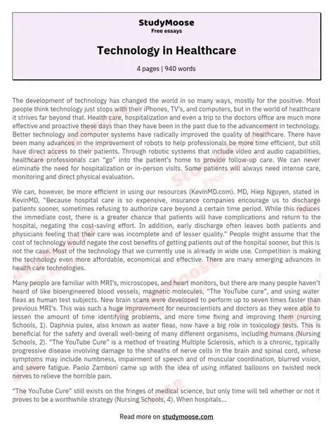 Technology In Healthcare Free Essay Example