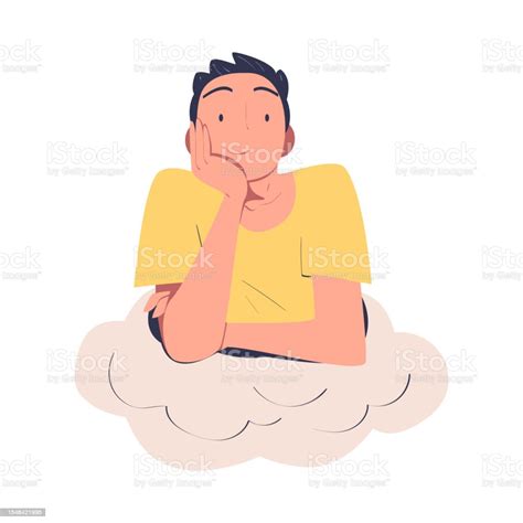 Man Character Dreaming Imagining And Fantasizing Being In The Clouds