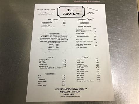 Online Menu of Taps Bar & Grill Restaurant, Hamilton, Ontario, L8H 5X2 ...