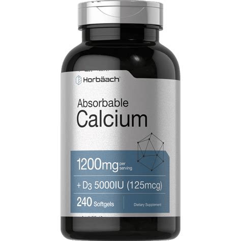 Absorbable Calcium 1200 Mg And 5000 Iu Vitamin D3 240 Softgels By Horbaach