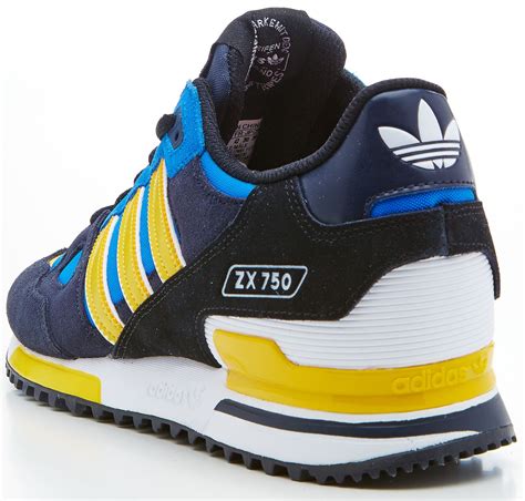 Adidas Originals Men’s Zx 750 Trainers Black And Blue And Yellow D65230 Ebay