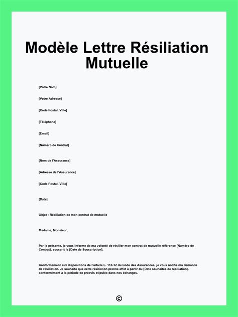 Modèle Lettre Résiliation Mutuelle