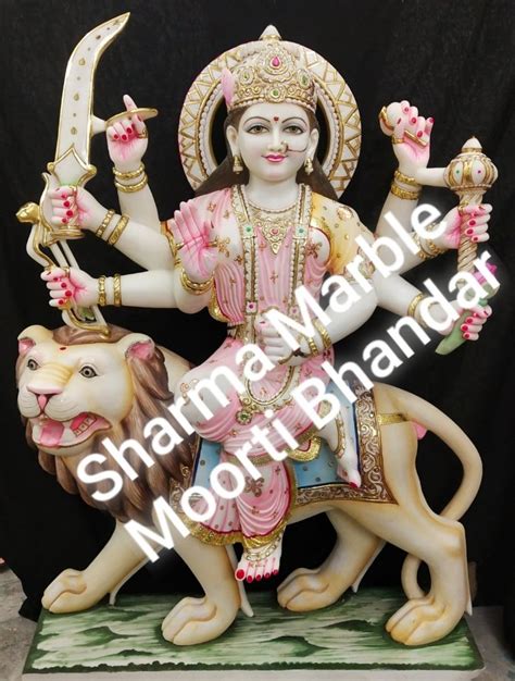 White Painted Marble Durga Mata Statue For Temple Size To At