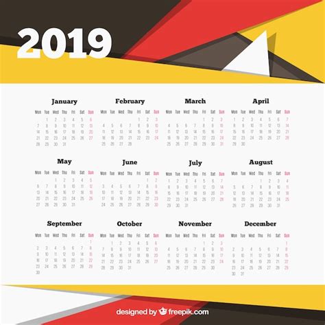 Plantilla Moderna De Calendario De 2019 Con Formas Abstractas Vector