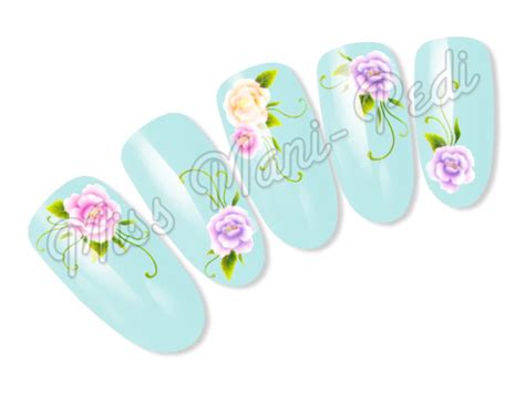 Nail Art Water Slide Decals Transfers Stickers Pink Lilac Yellow