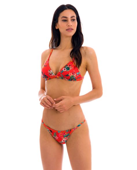 Top De Bikini Triangular Ajustable Floral Rojo Top Wildflowers Tri Fixo